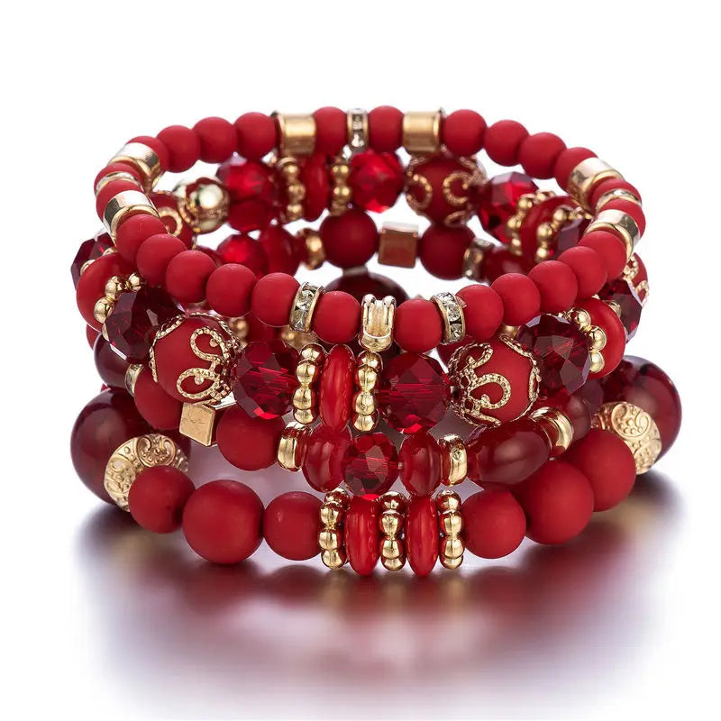 Bohemia Beaded Bracelet Set for Women and Men - Heart Charm Elastic Chain Jewelry