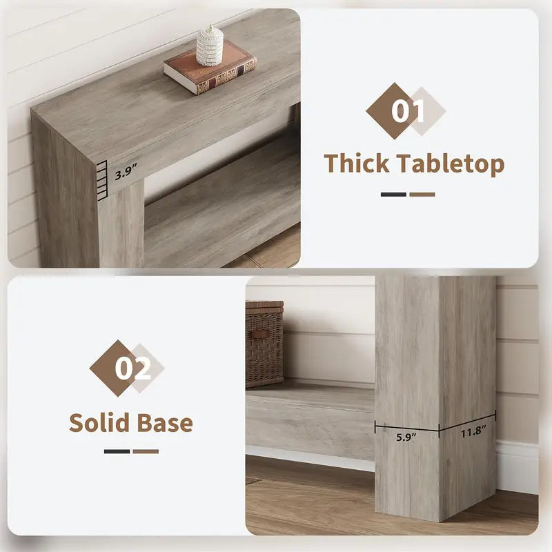 Farmhouse 47-Inch Wooden Console Table with Open Storage for Entryway, Living Room & Hallway