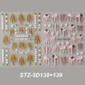 Halloween 5D Embossed Skull Nail Stickers with Pink Roses and Gold Bones for Elegant Nail Art