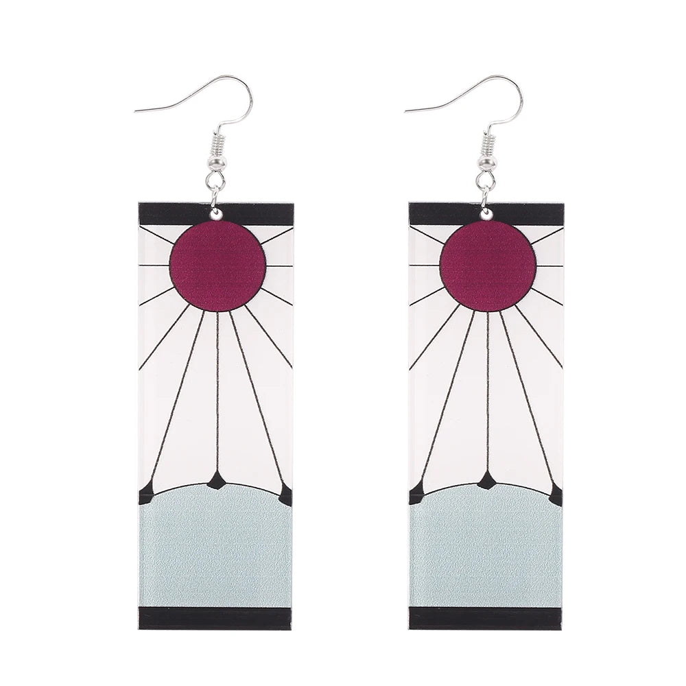 Anime Demon Slayer Earrings Sun Goddess Pattern Tanjiro Cosplay Charm Jewelry