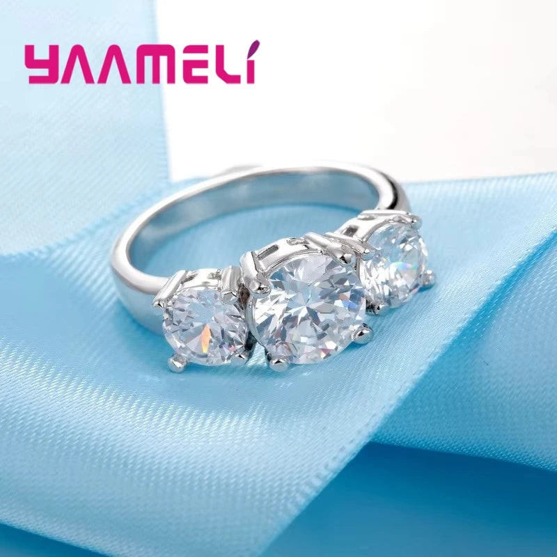 Men Women Wedding Engagement Silver Ring with CZ Stones - Prong Setting