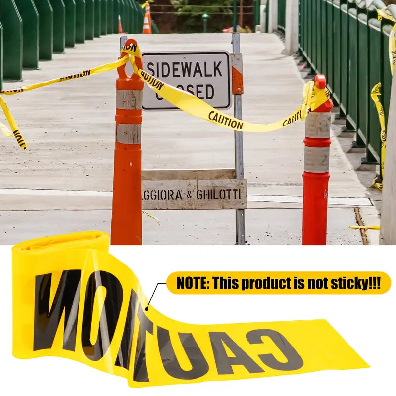 20m Caution Hazard Tape Black Yellow Waterproof Non-Adhesive Safety Warning Barricade