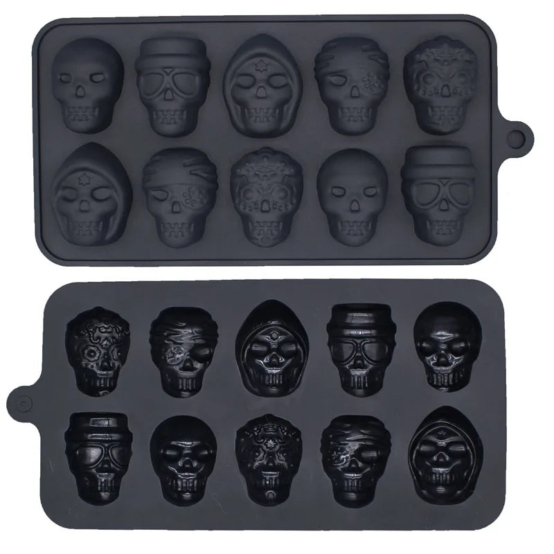 10-Grid Skull Ice Cube Mold for Halloween Kitchen Baking Reusable Silicone DIY Tool