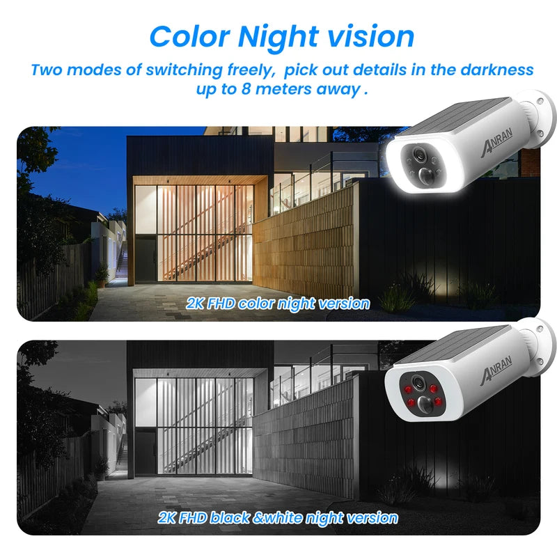 Wireless 2K Solar Security Camera with Night Vision and Motion Detection