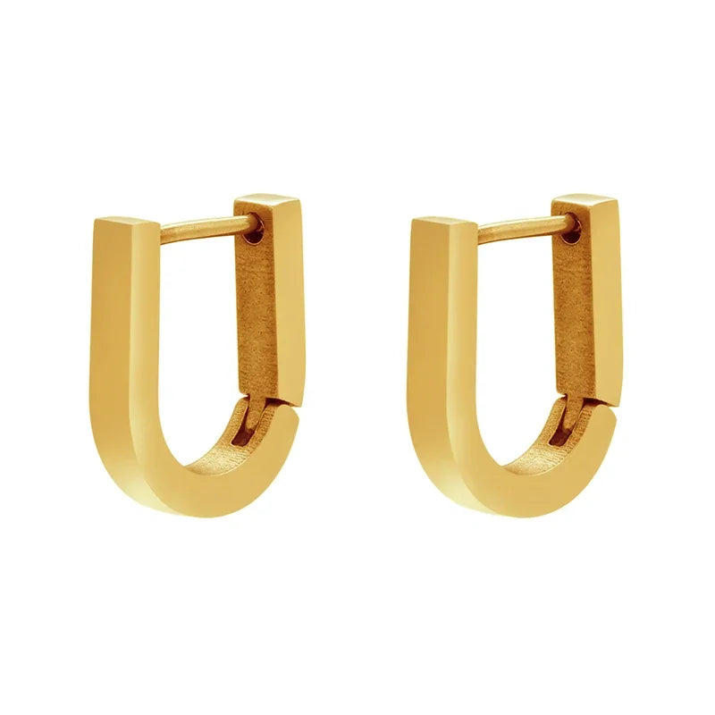 Small Hoop Earrings for Women - Geometric Triangle & Rectangle Design, Stainless Steel, Gold Color