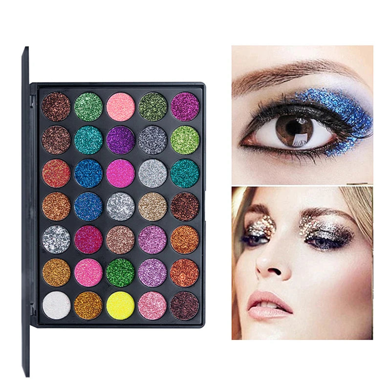 35 Colors Glitter Eyeshadow Palette Waterproof Long Lasting Metallic & Shimmer Makeup