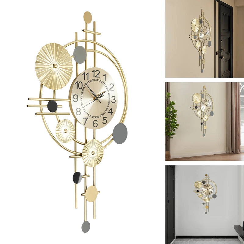 Modern Gold Wall Clock 45x78cm Silent Non Ticking Living Room Decor
