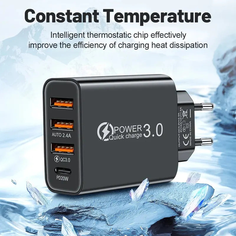 20W Multi-Port USB Power Adapter Charger for Mobile Phones and Tablets
