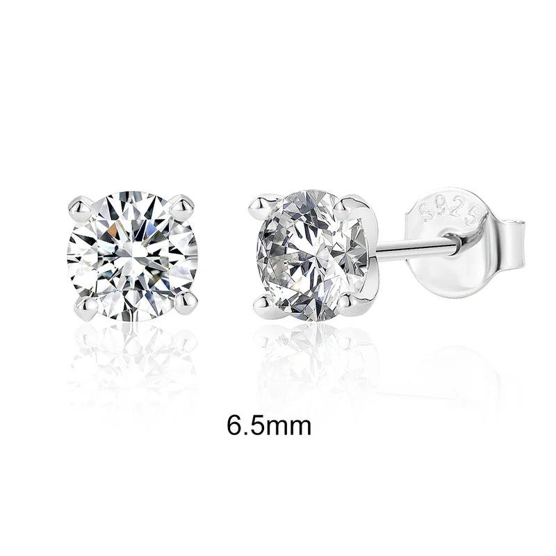 Sterling Silver Moissanite Ear Stud Earrings for Women - 0.5-1.2 Carat D Color Fine Jewelry