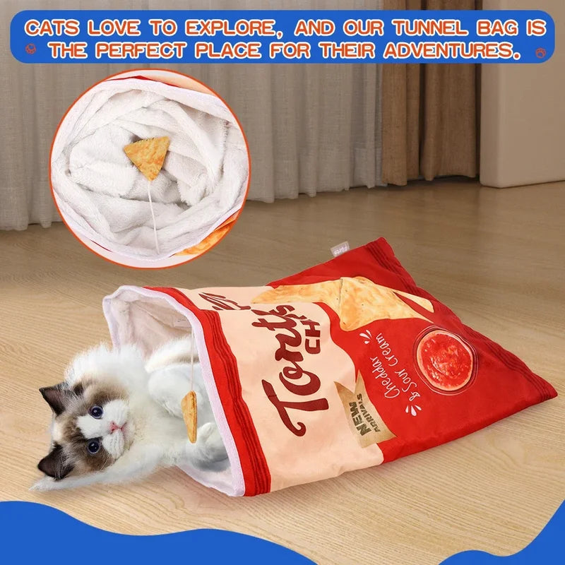 Interactive Cat Tunnel Toy with Food-Themed Designs - Collapsible Play Space for Cats