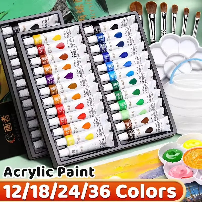 Acrylic Paint Set 12ml Versatile Colors for Paper Wood Canvas Rock Ceramics Clothing