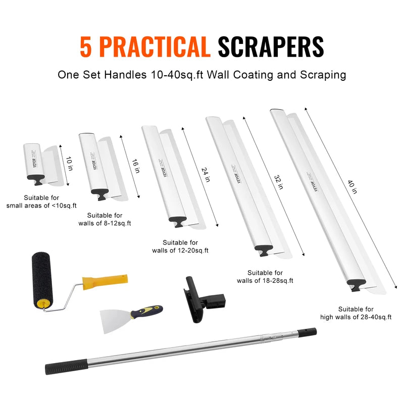 Drywall Skimming Blade Set with Extension Pole - 10 to 40 Inch Stainless Steel Blades
