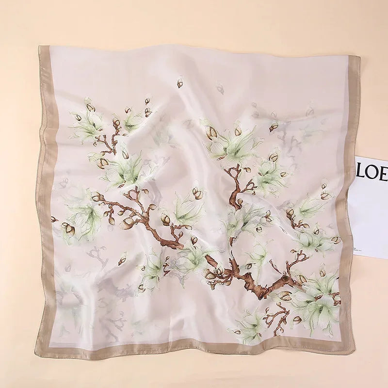 Silky Women's Scarf with Orchid Blossom Print - Lightweight Dressy Wrap for Evening Gowns