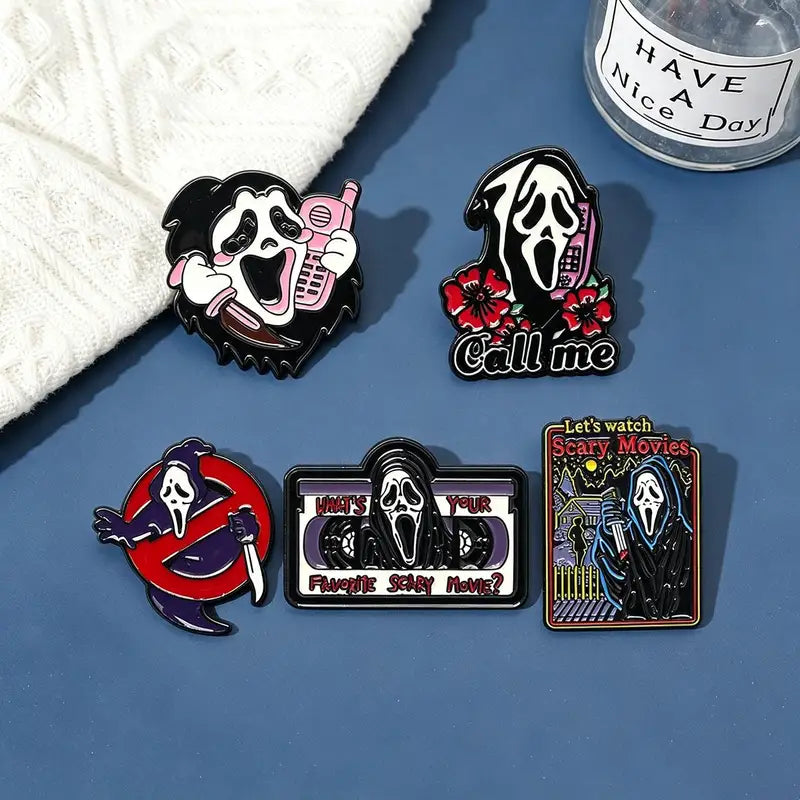 5-Piece Gothic Skull Enamel Brooch Set - Punk Metal Badge Jewelry Halloween Gifts