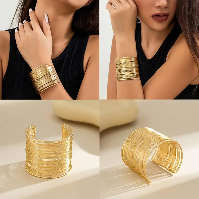 Gold Chunky Cuff Bracelets Set for Women Irregular Minimalist Statement Jewelry