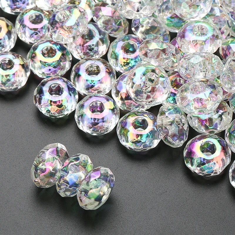15mm Transparent Acrylic Bead Spacers - Large Hole Flat Round Loose Beads for Jewelry Making