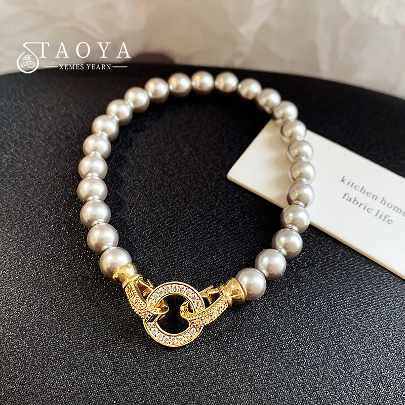 Elegant Micro Set Zircon Pearl Charm Bracelets for Women - Multiple Colors