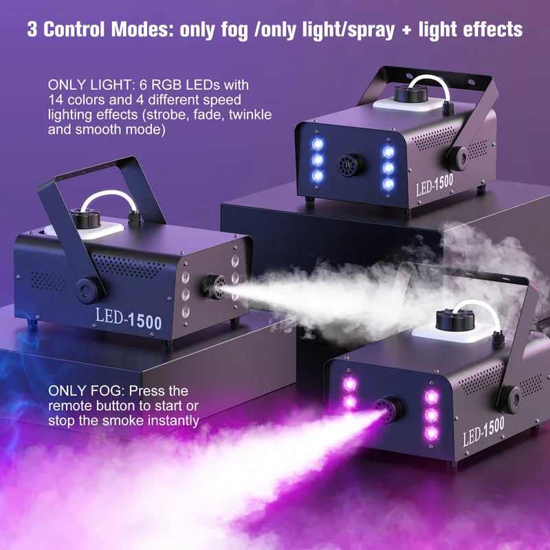 1500W RGB Fog Machine with Remote Control for DJ Party Stage Effects