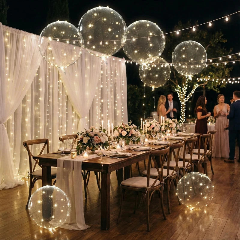 10Set LED Lighted Transparent Balloons for Parties and Weddings - 20 Inch