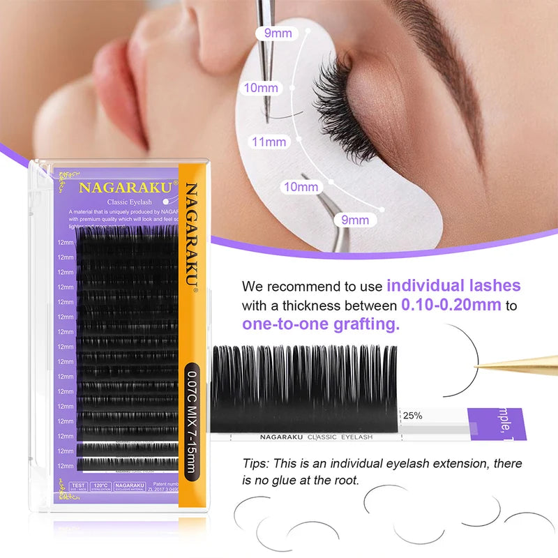 False Eyelash Extensions 10 Cases Assorted Curl, Thickness & Length