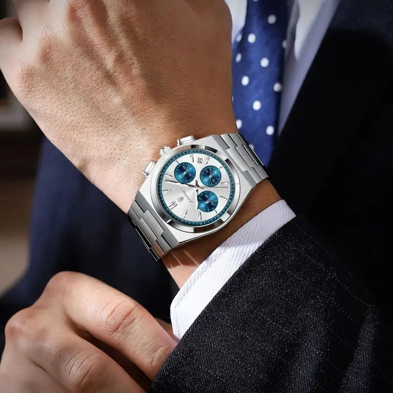 Men's Stainless Steel Chronograph Wristwatch Waterproof Business Watch
