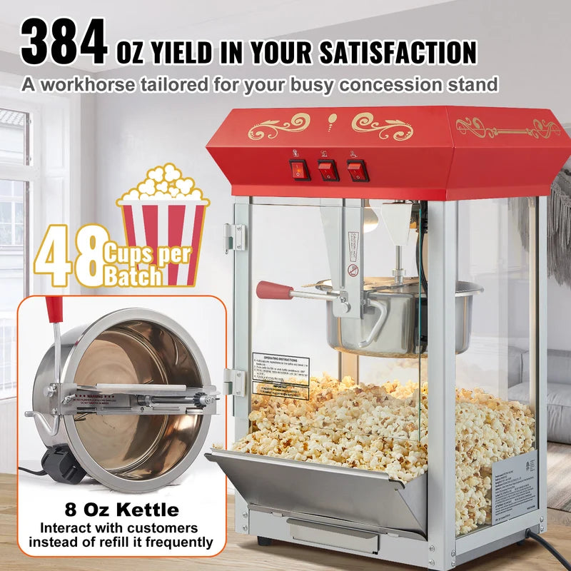 Commercial Popcorn Maker 8/12oz Electric Popcorn Machine with Scoop & SUS304 Heating Tube