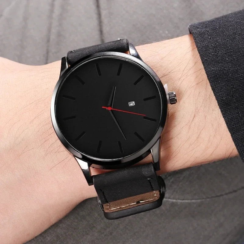 Men's Casual Leather Analog Quartz Watch - Multiple Colors
