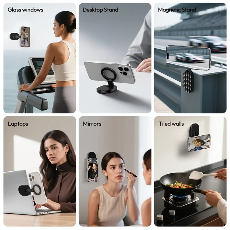 Universal Magnetic Suction Cup Phone Mount - 360° Rotation, Foldable Desktop & Wall Clamp