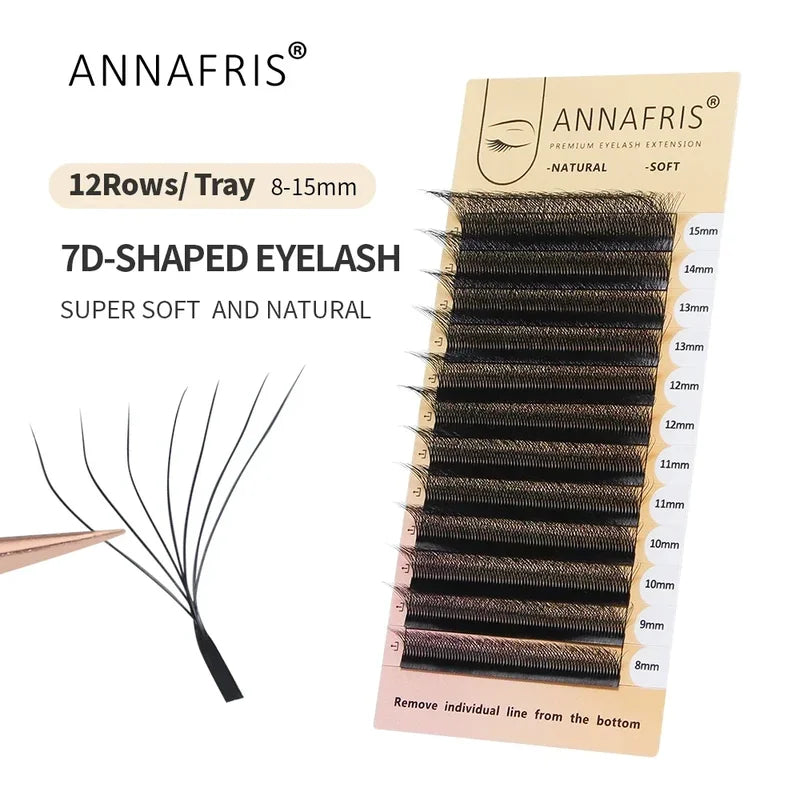 Pre-Made 7D W Shape Eyelash Extensions - Natural Soft Flower Fans, Multiple Sizes & Curls