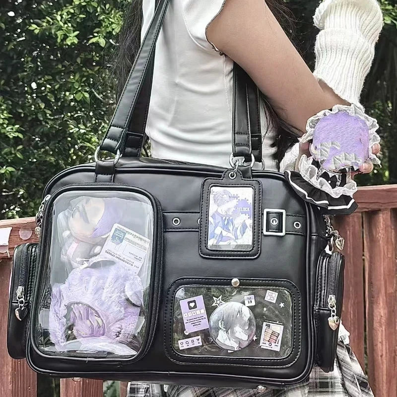 Transparent Tote Bag with Multiple Pockets & Zipper Closure - Fashion Shoulder & Messenger Bag