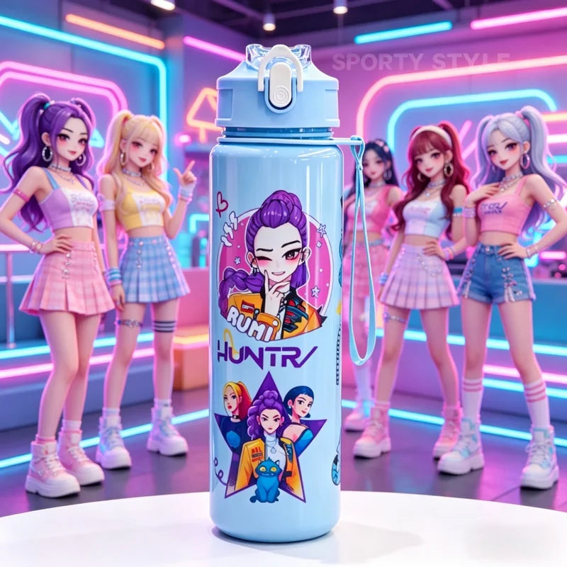 Cute Cartoon Water Bottle with Lanyard - Leakproof, Large Capacity, Portable, Kids & Adults