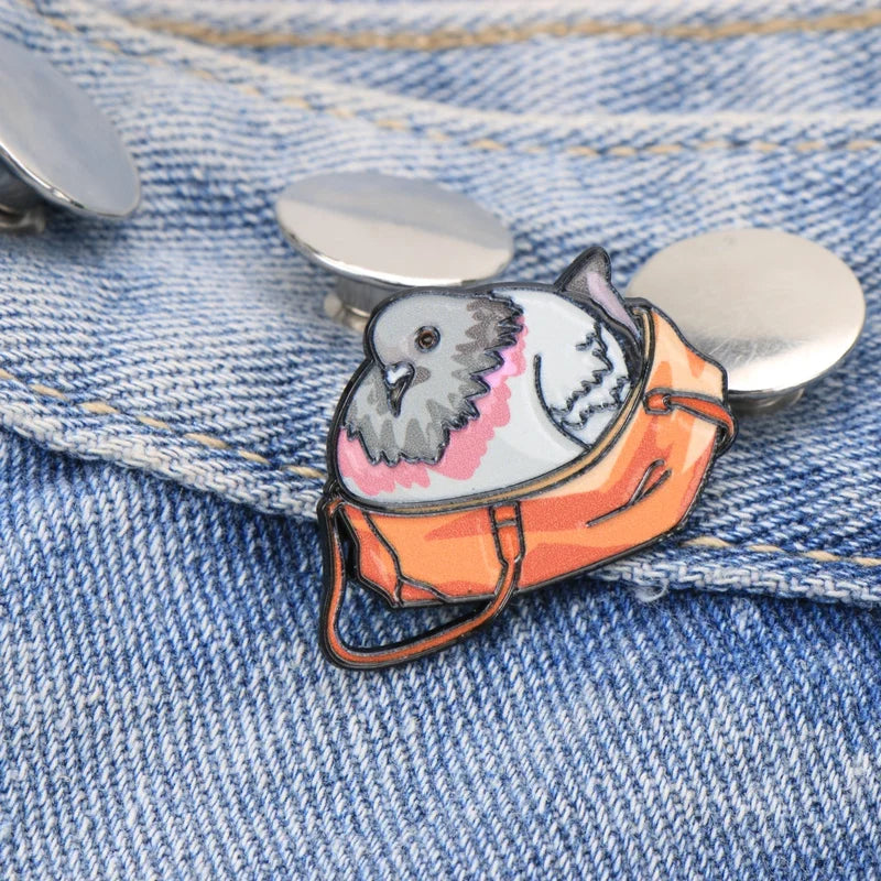 Cartoon Pigeon Enamel Lapel Pin for Bags and Clothing - Funny Bird Brooch Badge
