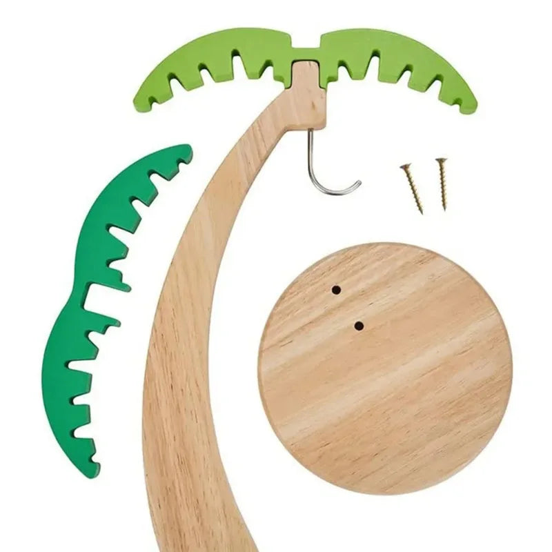 Hanging Wooden Banana Rack with Leaf Decor - Fruit Storage Shelf for Kitchen