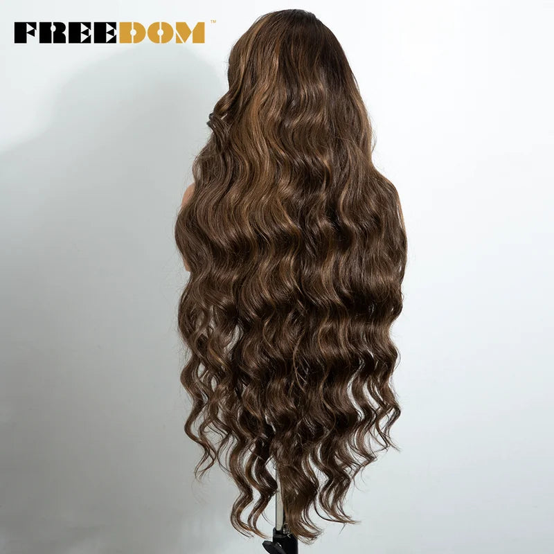 Long Wavy Synthetic Lace Front Wig for Black Women - 36 Inch Ombre Body Wave Daily Use