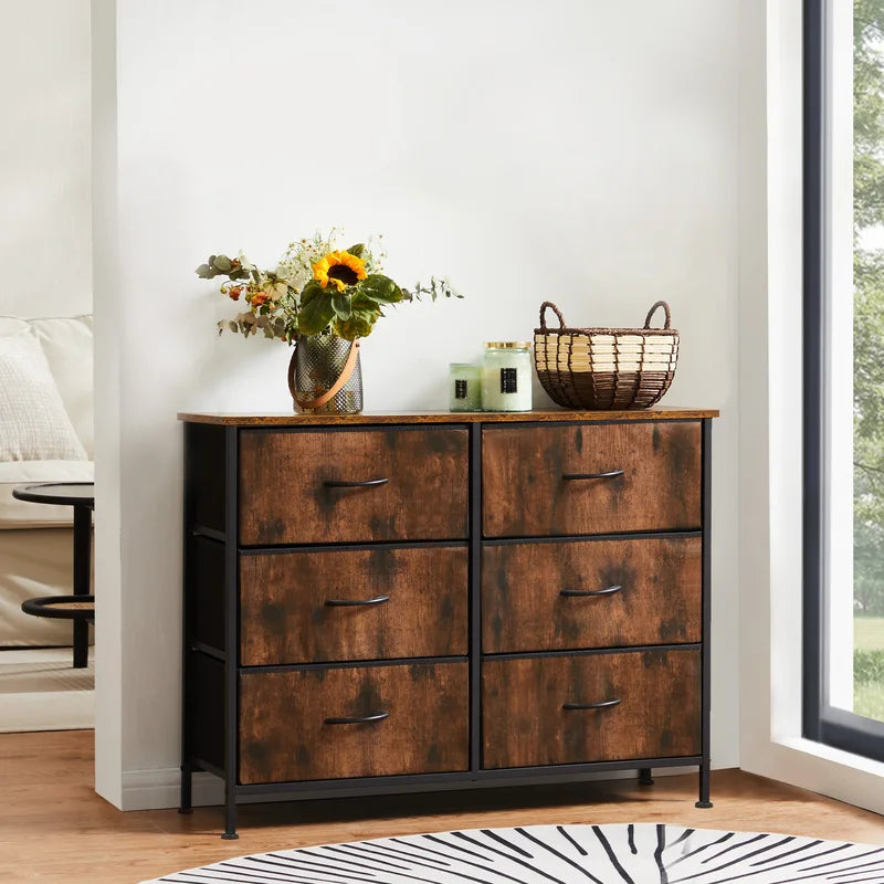 Living Room 6-Drawer Fabric Cabinet with Wooden Top Storage Closet Chest