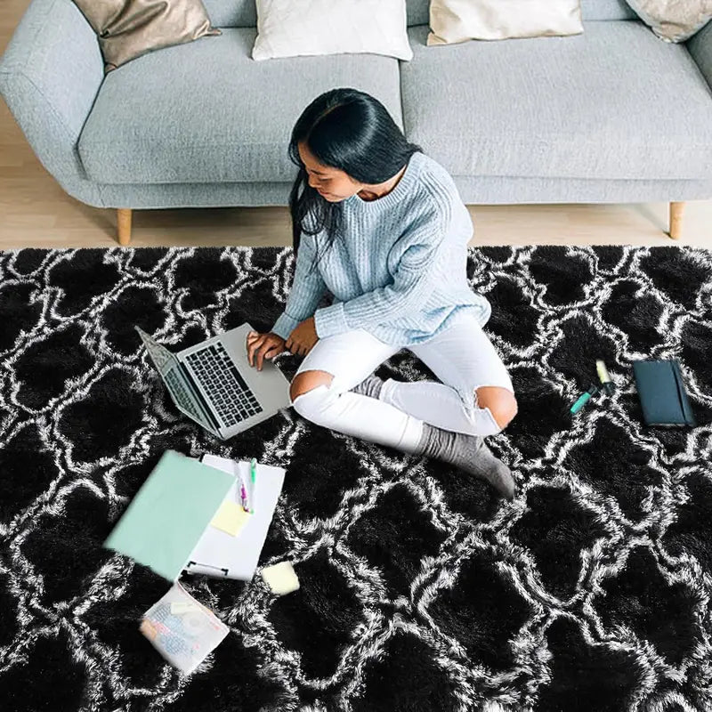 Modern Nordic Tie-Dye Silk Wool Rug for Living Room & Bedroom - Soft Floor Mat