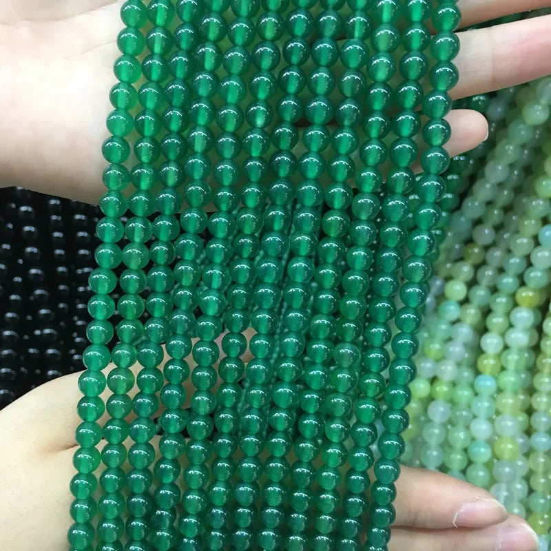 Natural Stone Beads Green Agate Round Loose Beads for Jewelry Making 4-12mm