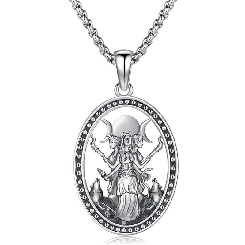 Triple Moon Goddess Necklace for Witches and Pagans - Hecate Pendant with Stainless Steel Chain