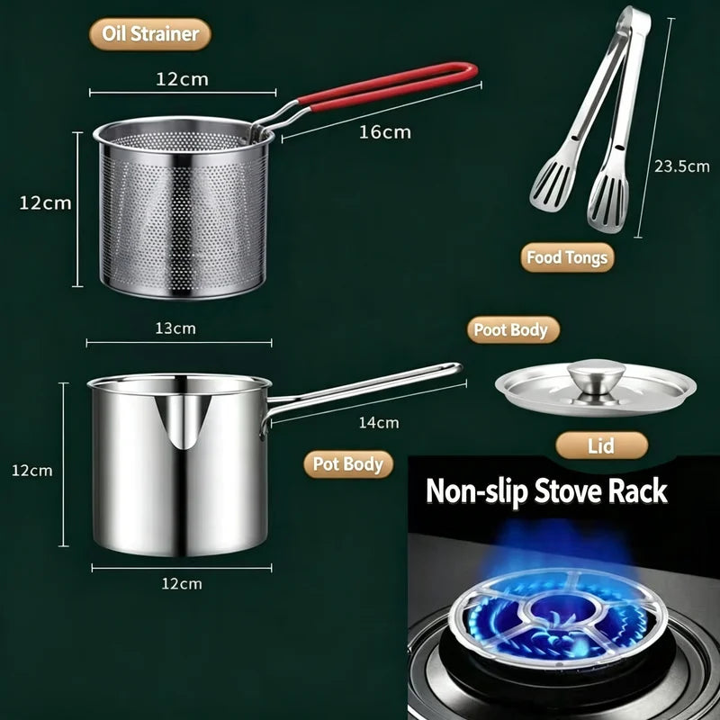 Stainless Steel Deep Fryer Pot 3.2 Quart with Basket & Lid Food Grade Kitchen Tool