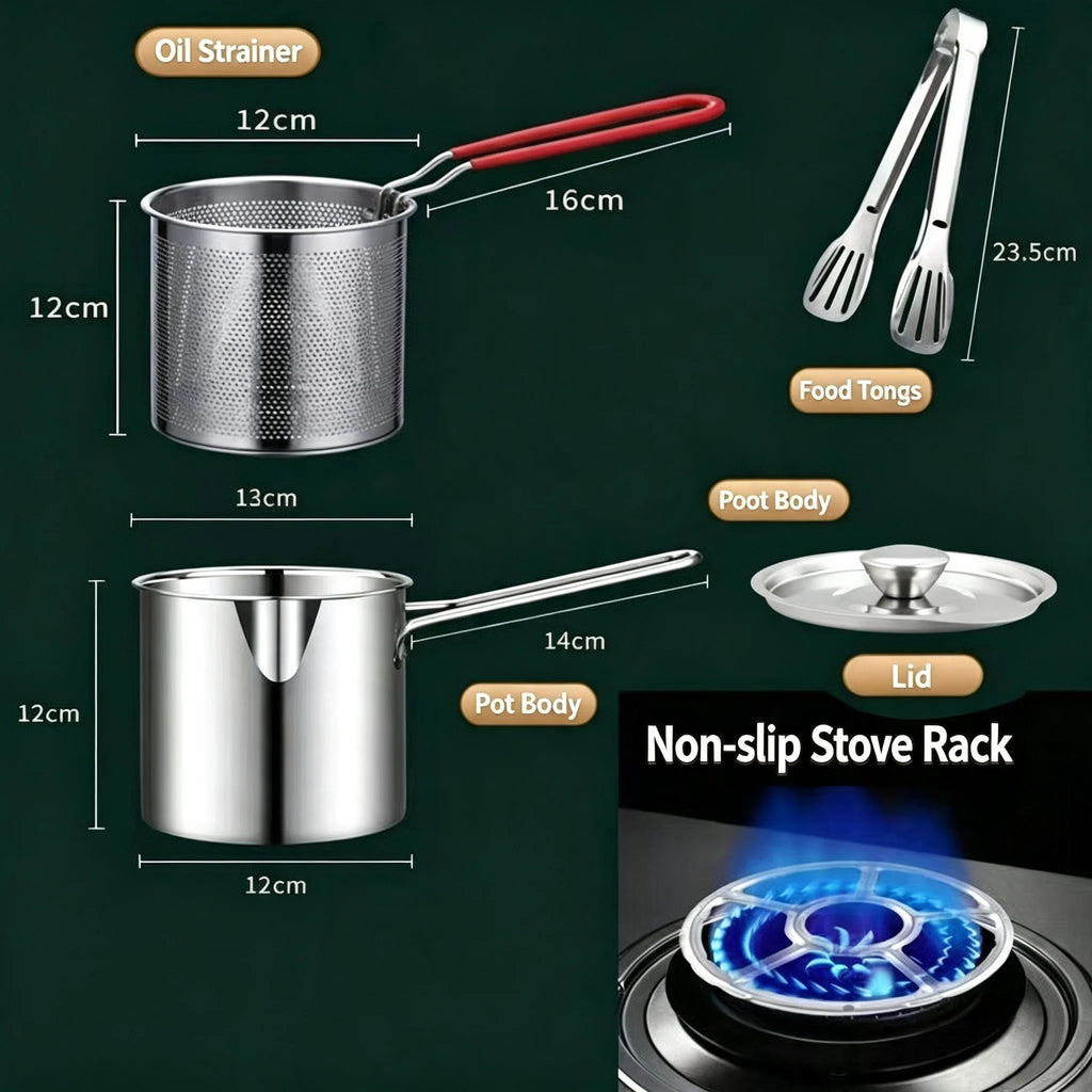 Stainless Steel Deep Fryer Pot 3.2 Quart with Basket & Lid Food Grade Kitchen Tool