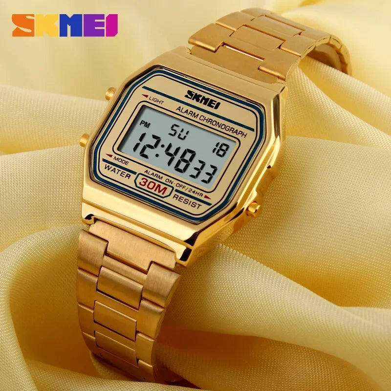 Digital Sports Watch for Men Waterproof Stainless Steel Casual Wristwatch