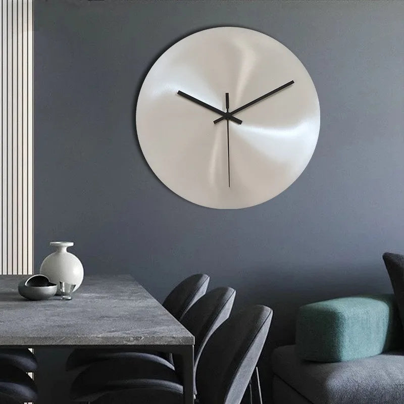 Modern Wall Clock - Silent Silvery Round Metal Wall Watch for Living Room Home Decor