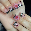 24Pcs Short Oval 3D Gel Flower Ladybug French Tip Press-on Nails Set