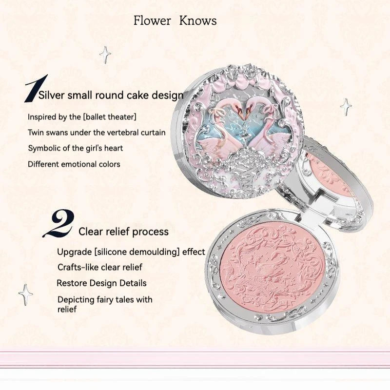 Long-Lasting Blush Powder with Embossed Swan Design - Natural Brightening Makeup, 5g