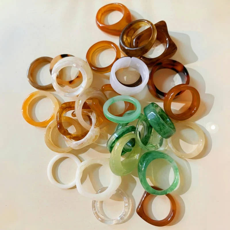 30-Piece Bohemian Retro Acrylic Resin Ring Set for Women - Stacked & Personalized Halo Design