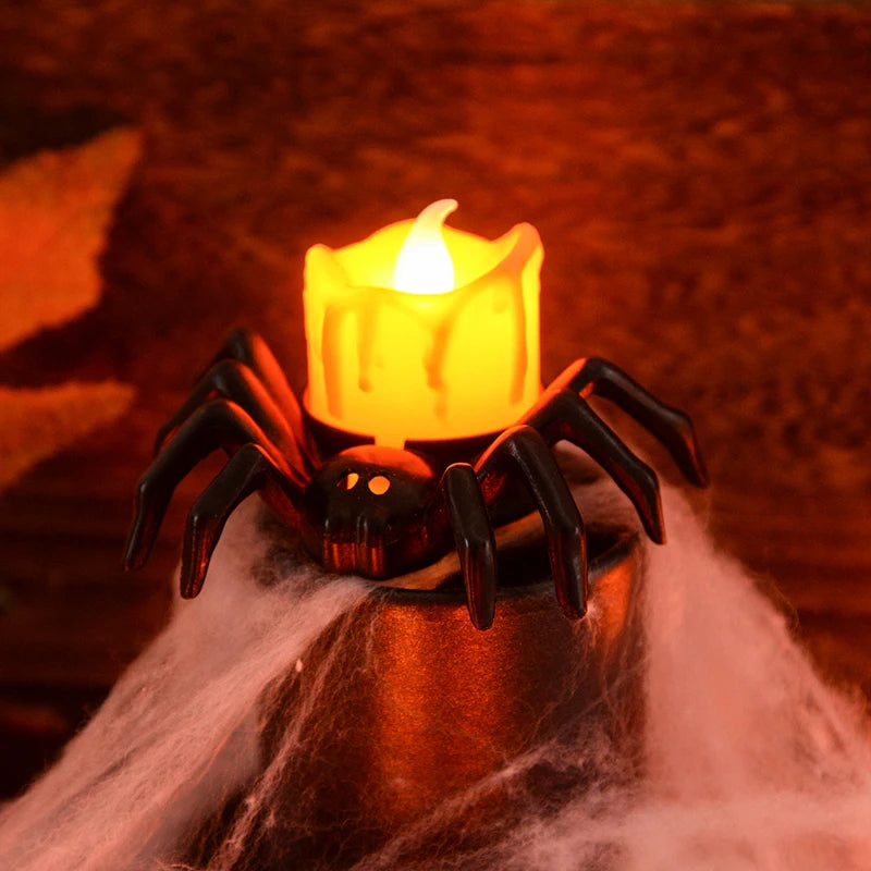 Halloween Decorations LED Candle Light with Plastic Spider and Pumpkin Lamp for Haunted House & Party