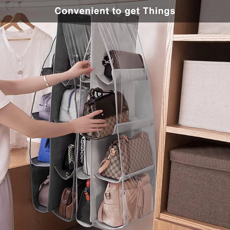 Hanging Bag Organizer with 8 Compartments - Space-Saving Wardrobe Storage Rack