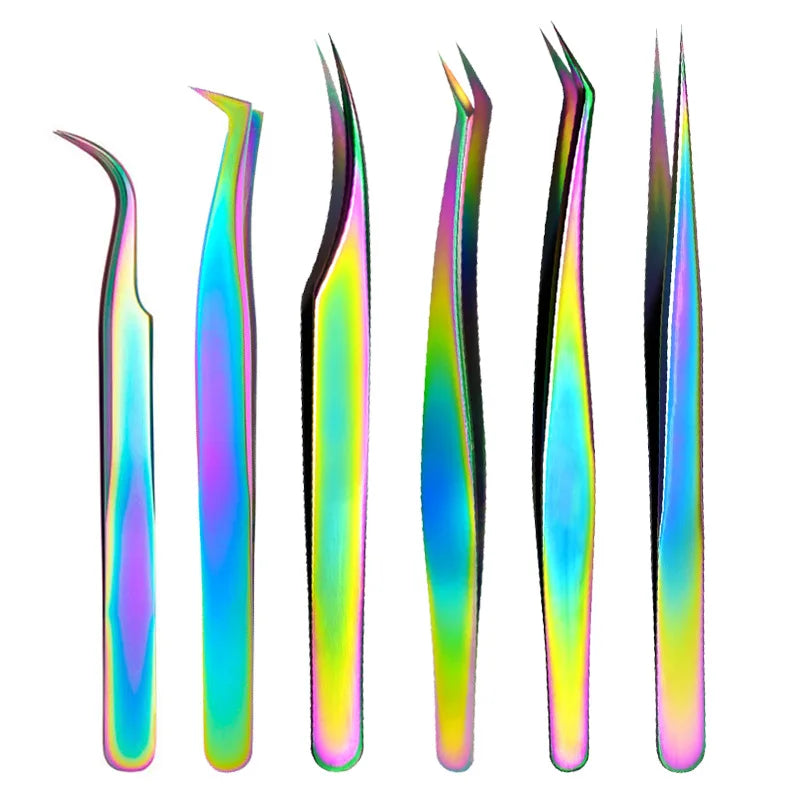 6PCS Eyelash Extension Tweezers Set for Fake Fan Lashes & Eyebrow Planting