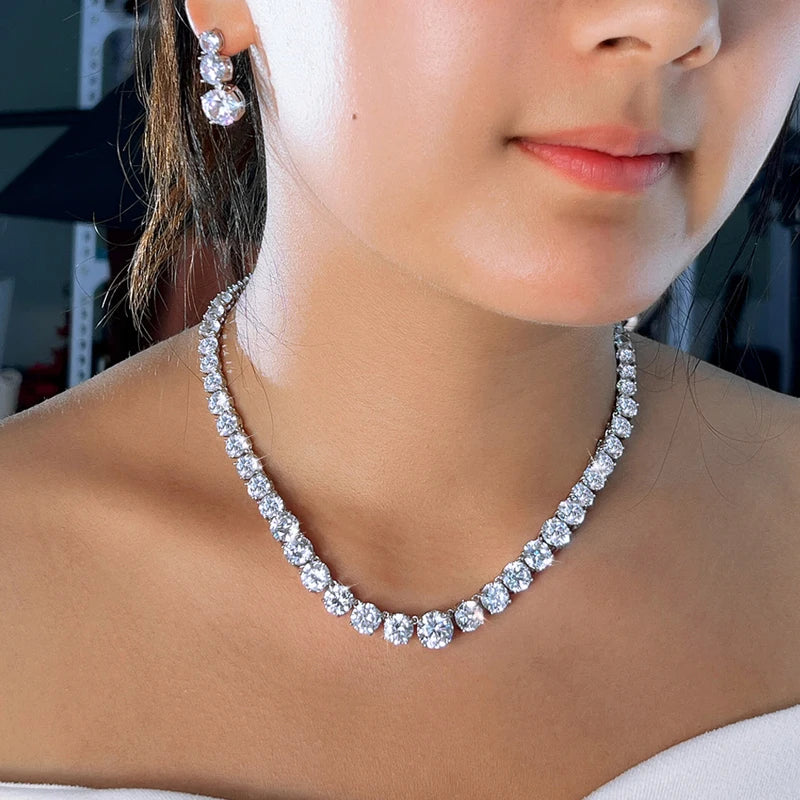 Women’s Cubic Zirconia Tennis Necklace and Earrings Set Bridal Jewelry