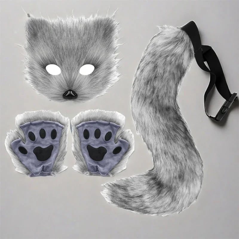 Halloween Fox Mask and Tail Set Cosplay Costume Accessories for Theme Parties